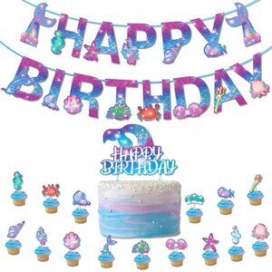 Mermaid Birthday Party Decor Set – Undersea Cake & Cupcake Kit